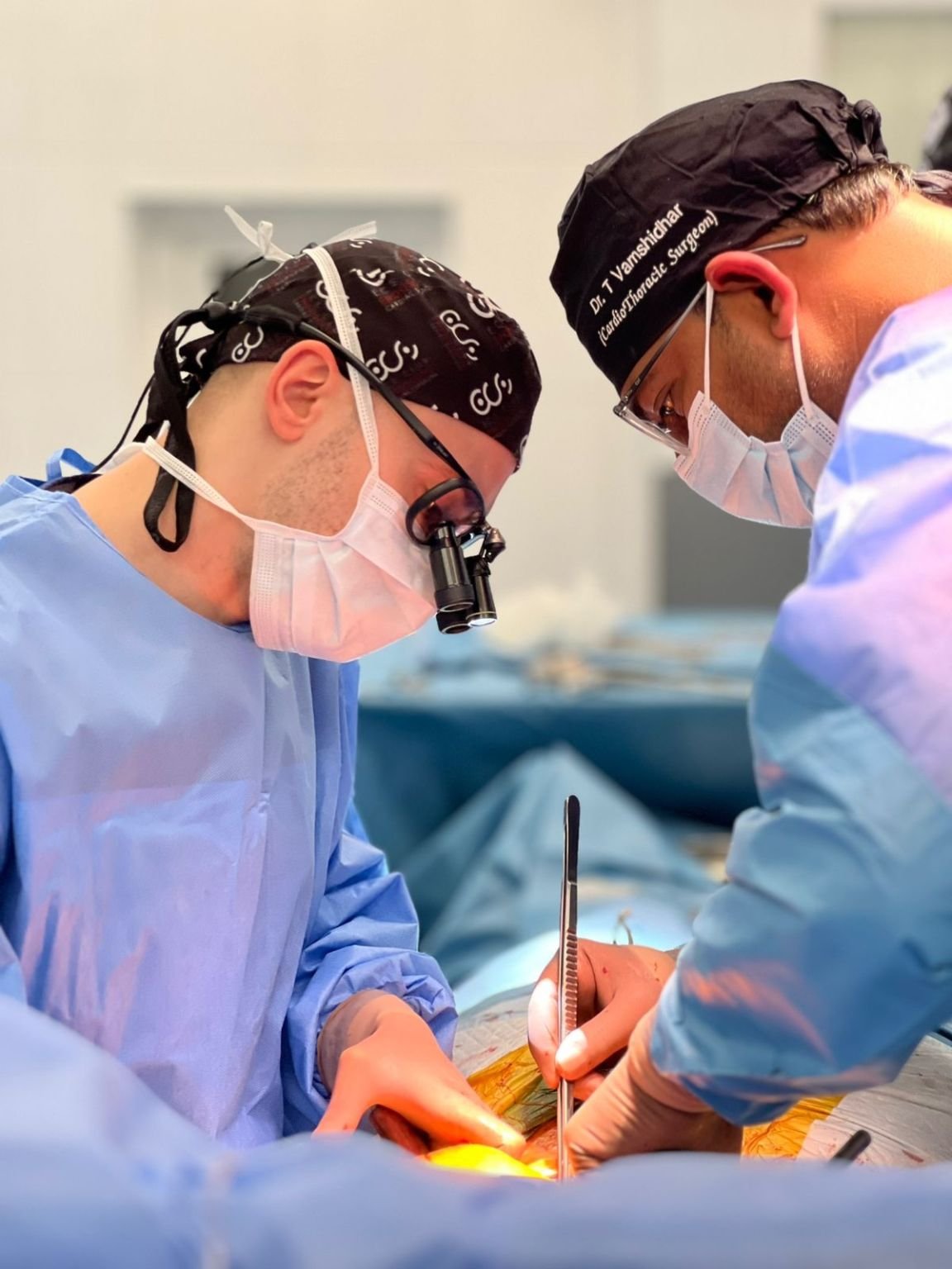 Dr. Vamshidhar Tirunagari performing coronary bypass surgery